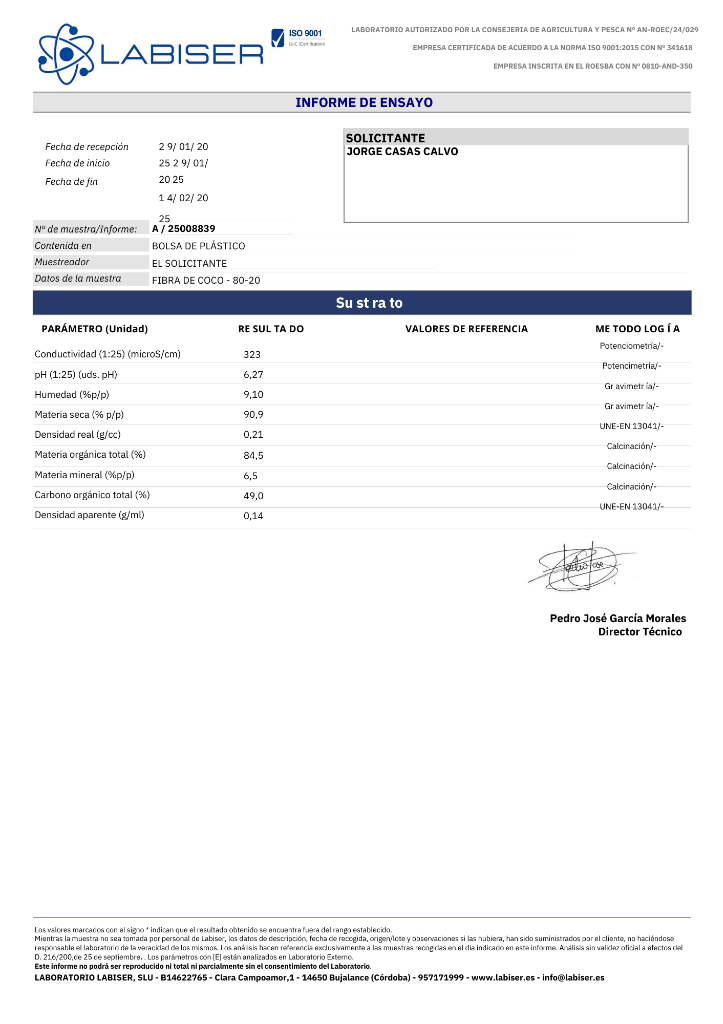 Análisis de Calidad de la Fibra de Coco